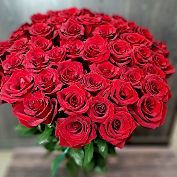Twenty-Five Reasons bouquet of 25 red roses with fresh decorative greenery
