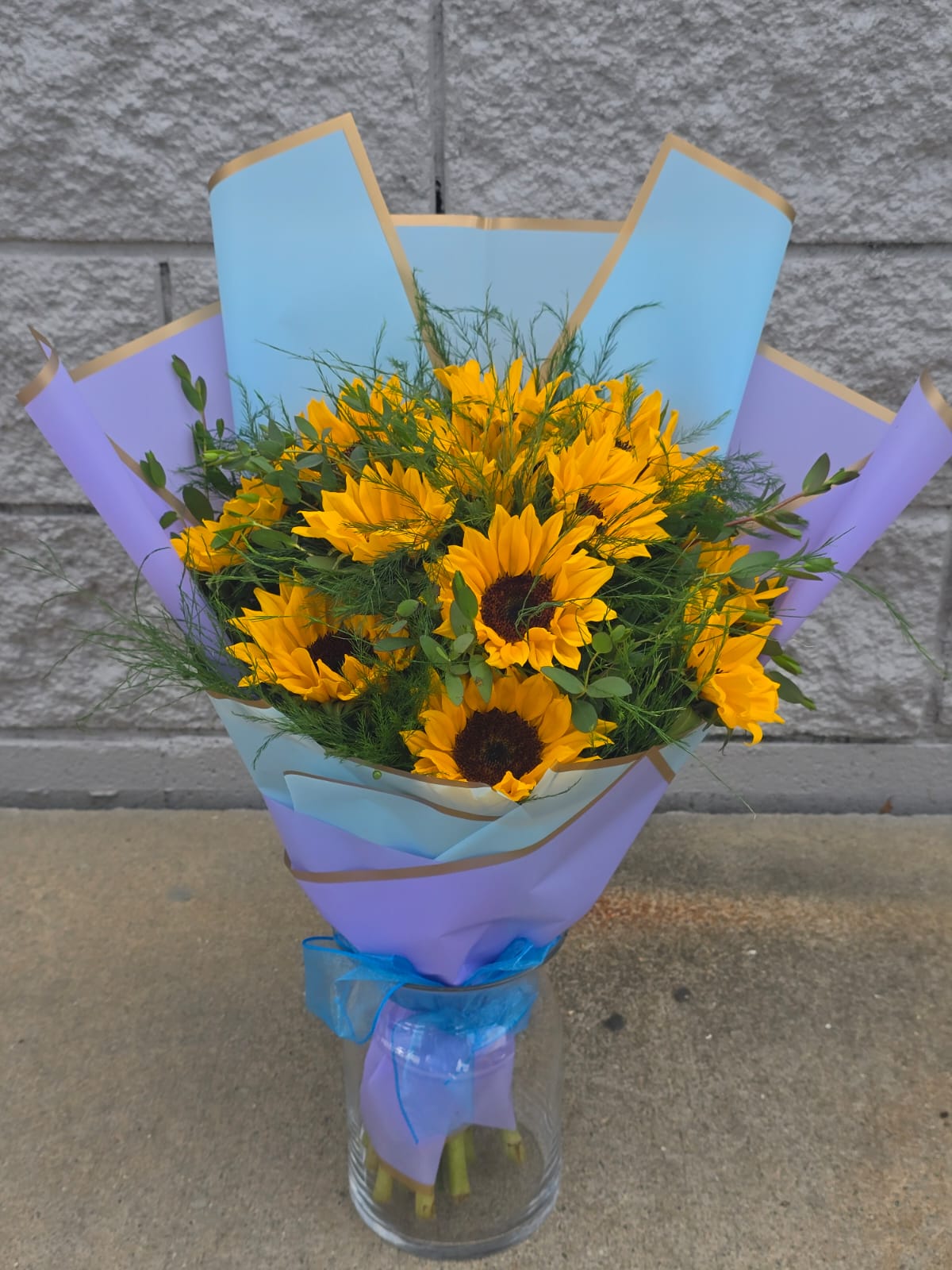 Sunshine Gathered sunflower bouquet with fresh bright yellow sunflowers