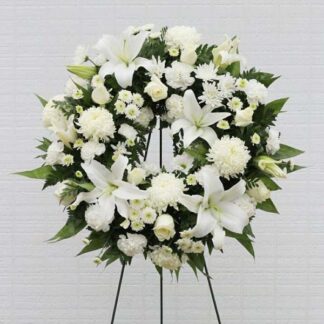 Funeral Wreath with White Lilies and Chrysanthemums