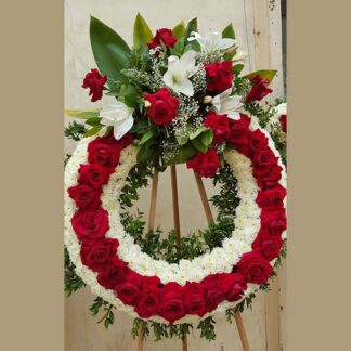 Funeral Wreath with Roses White Lilies and Chrysanthemums