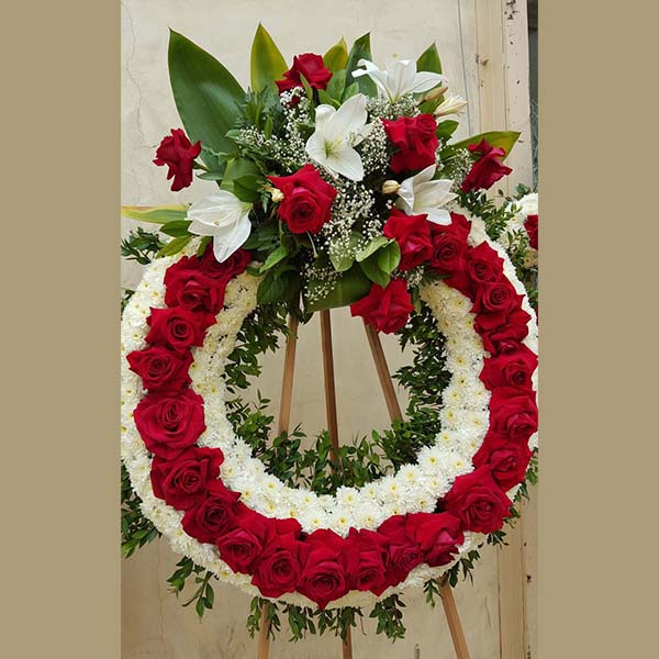 Funeral Wreath with Roses White Lilies and Chrysanthemums