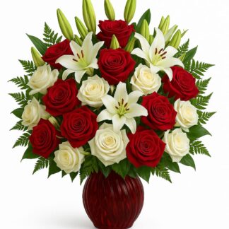 Bouquet Red Roses, White Lilies