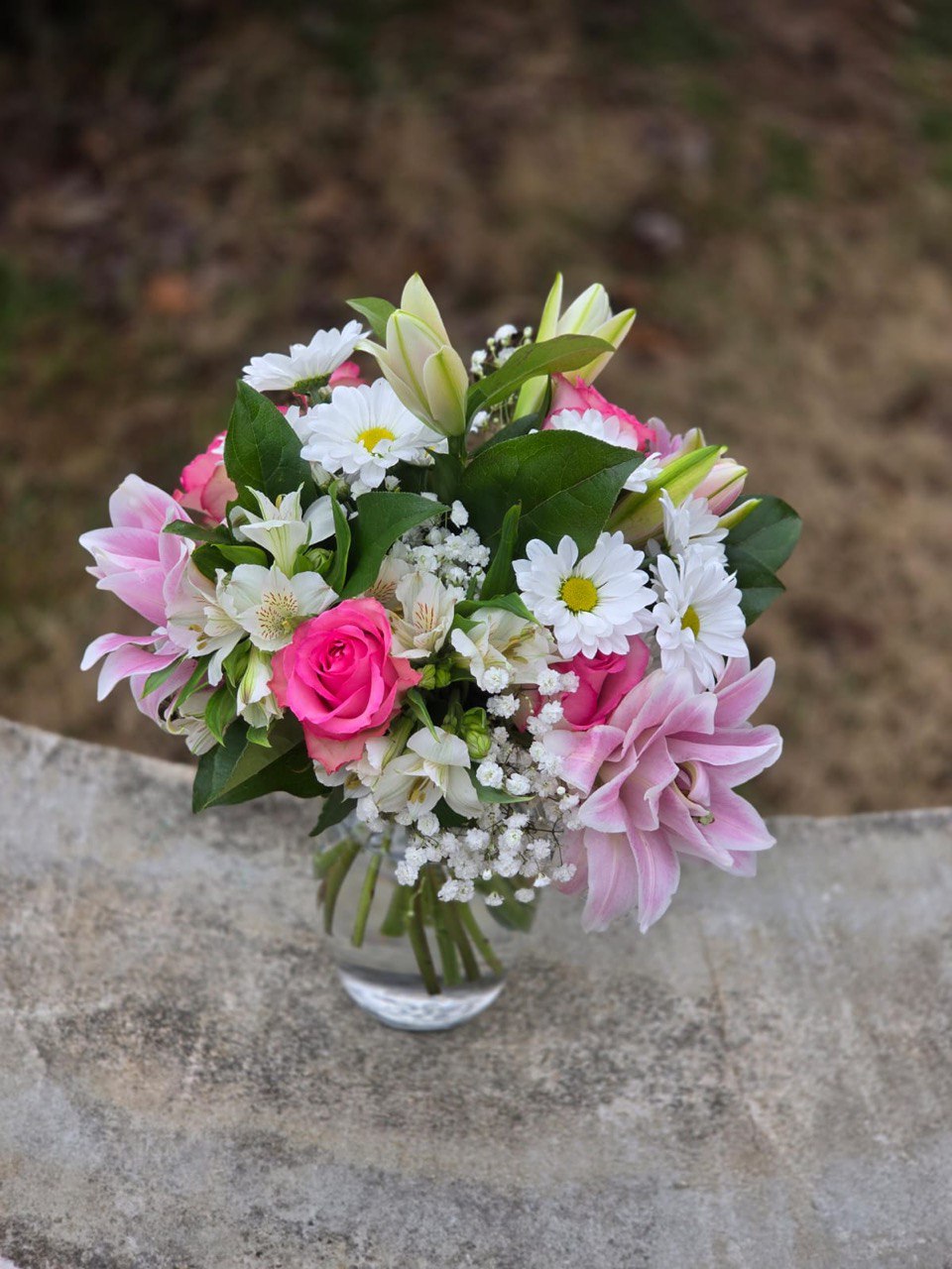 Bouquet "Floral Happiness" with roses, lilies, and alstroemeria