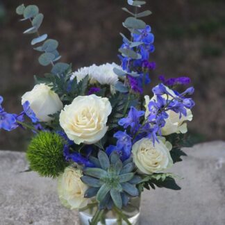 Blue Florist's Choice flower bouquet in elegant blue tones created by a professional florist