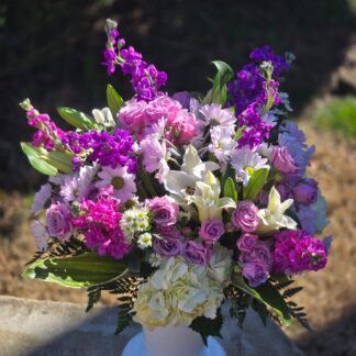 Business bouquet with matthiola, hydrangea, and lily