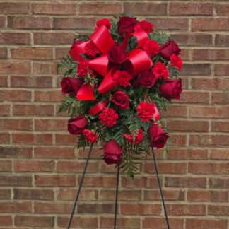 Funeral Standing Sprays & Wreaths  with a red rose, red carnation and fern - a symbol of courage, love and eternal memory