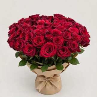 Scarlet Romance red rose bouquet in elegant wrapping